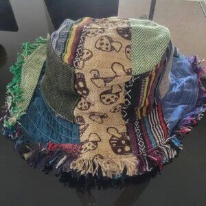 HEMP HAT Unisex Patchwork Mushrooms Fringe